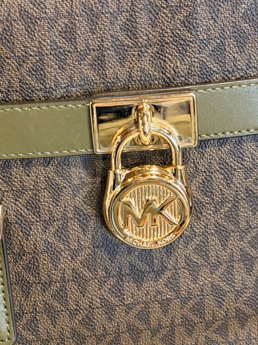 Michael Kors Hamilton Legacy Satchel - Brown Logo / Olive / Orange Colorblock